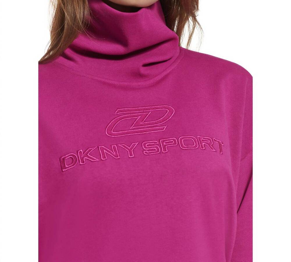 NEW DKNY logo cotton turtleneck pullover top in wild aster